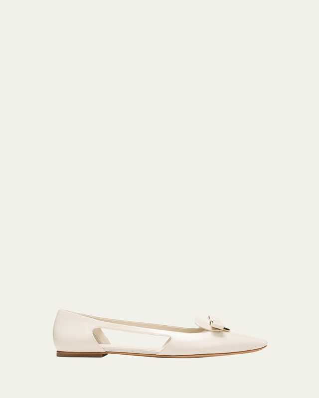 Terea Leather Bow Cutout Ballerina Loafers