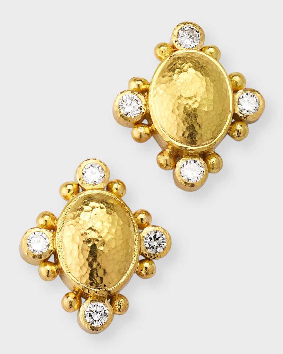 19K Oval Stud and Diamond Earrings