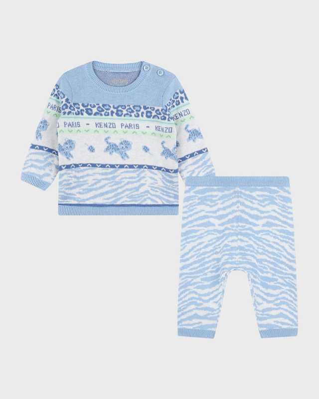 Girl's Two-Piece Printed Knitted Sweater & Trousers, Size 3M-