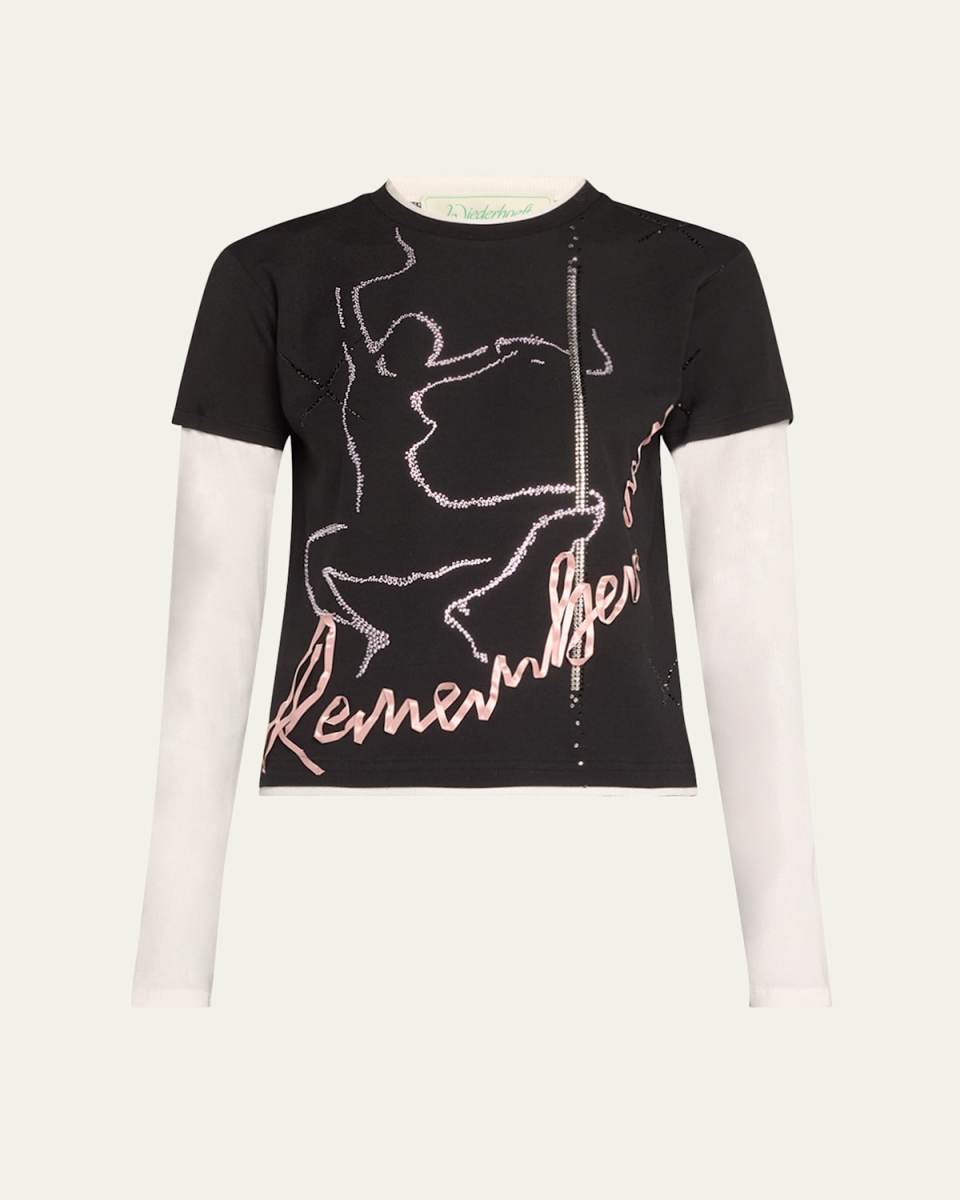 Layered Hotfix Crystal Remember Me Print T-Shirt