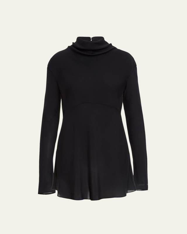 Vray Cowl-Neck Keyhole Silk Top