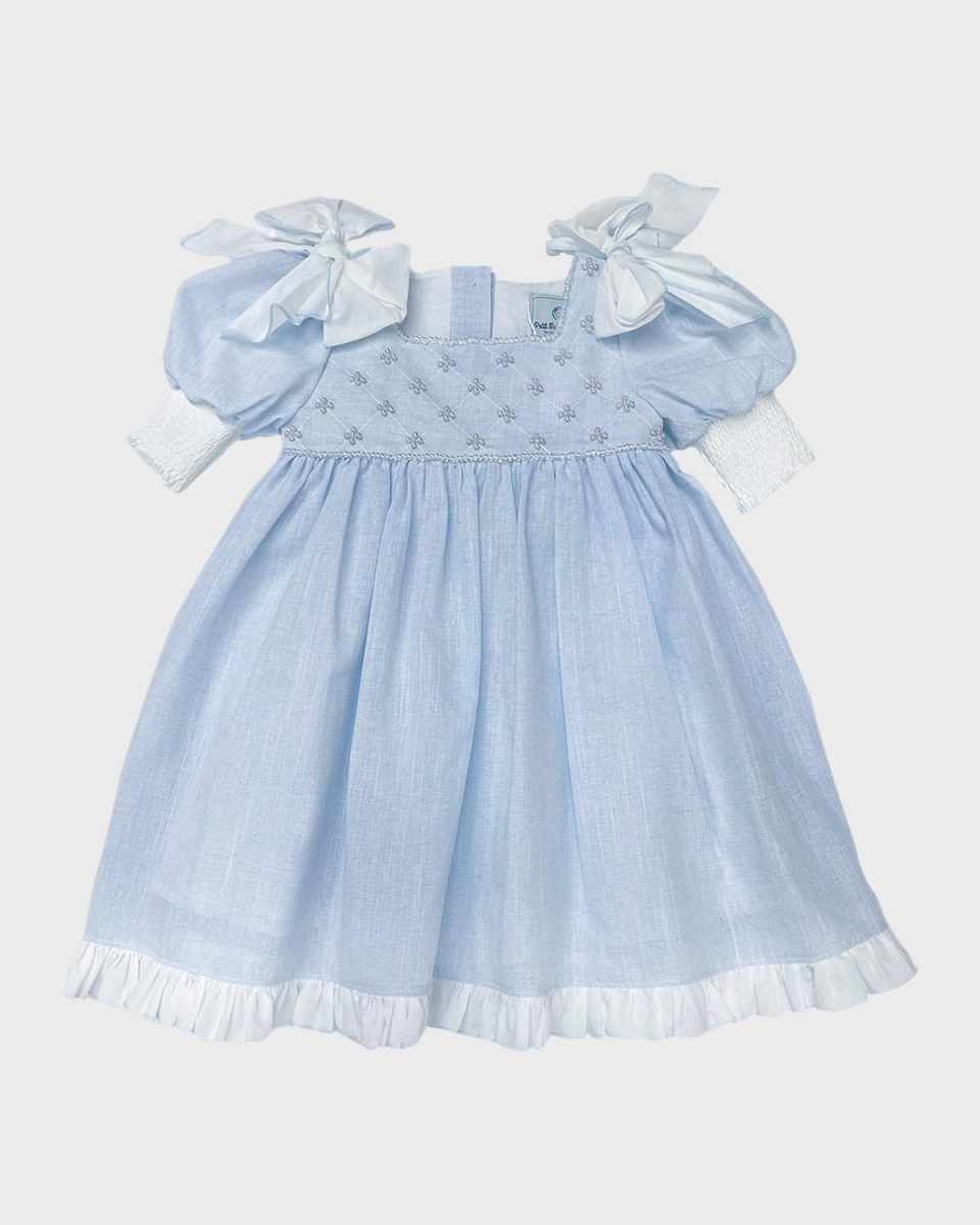 Girl's Linen Bow Dress, Size 12M-