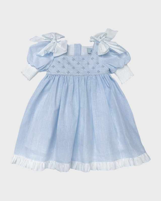 Girl's Linen Bow Dress, Size 12M-
