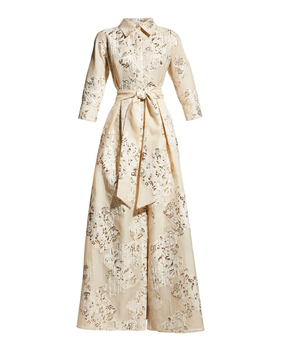 Belted Jacquard Shirtdress Gown