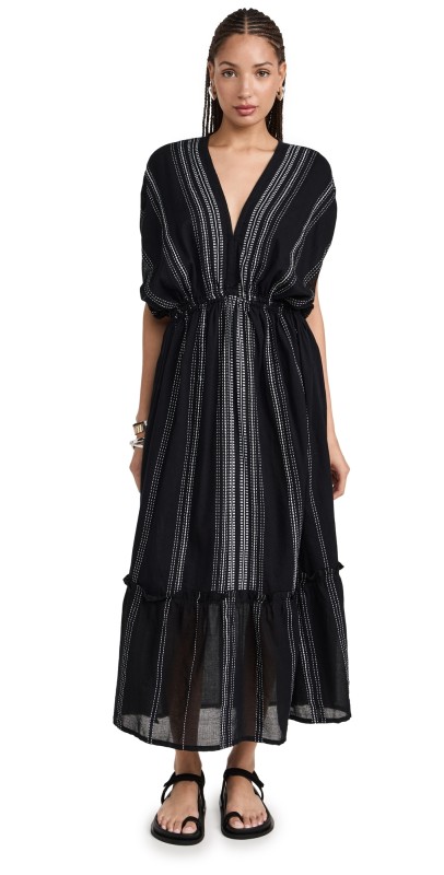 lemlem Leliti Plunge Neck Dress Black