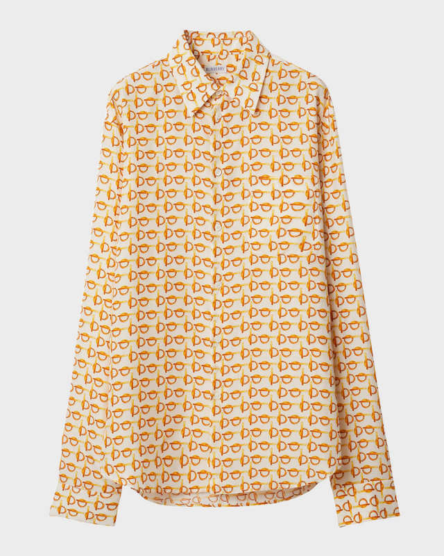 Toggle-Print Silk Button-Down Top