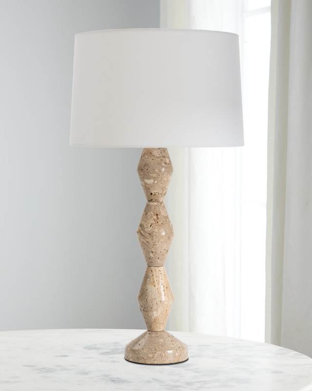 Crew 30" Travertine Buffet Lamp, Natural Linen Shade
