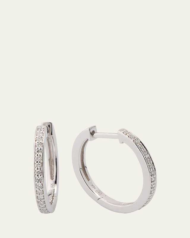 14K White Gold Pavé Huggie Hoop Earrings, 12mm