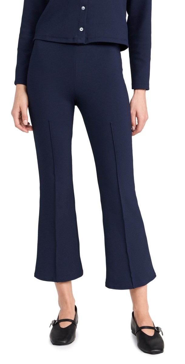 DONNI. The Box Weave Stretch Kick Flare Pants Navy