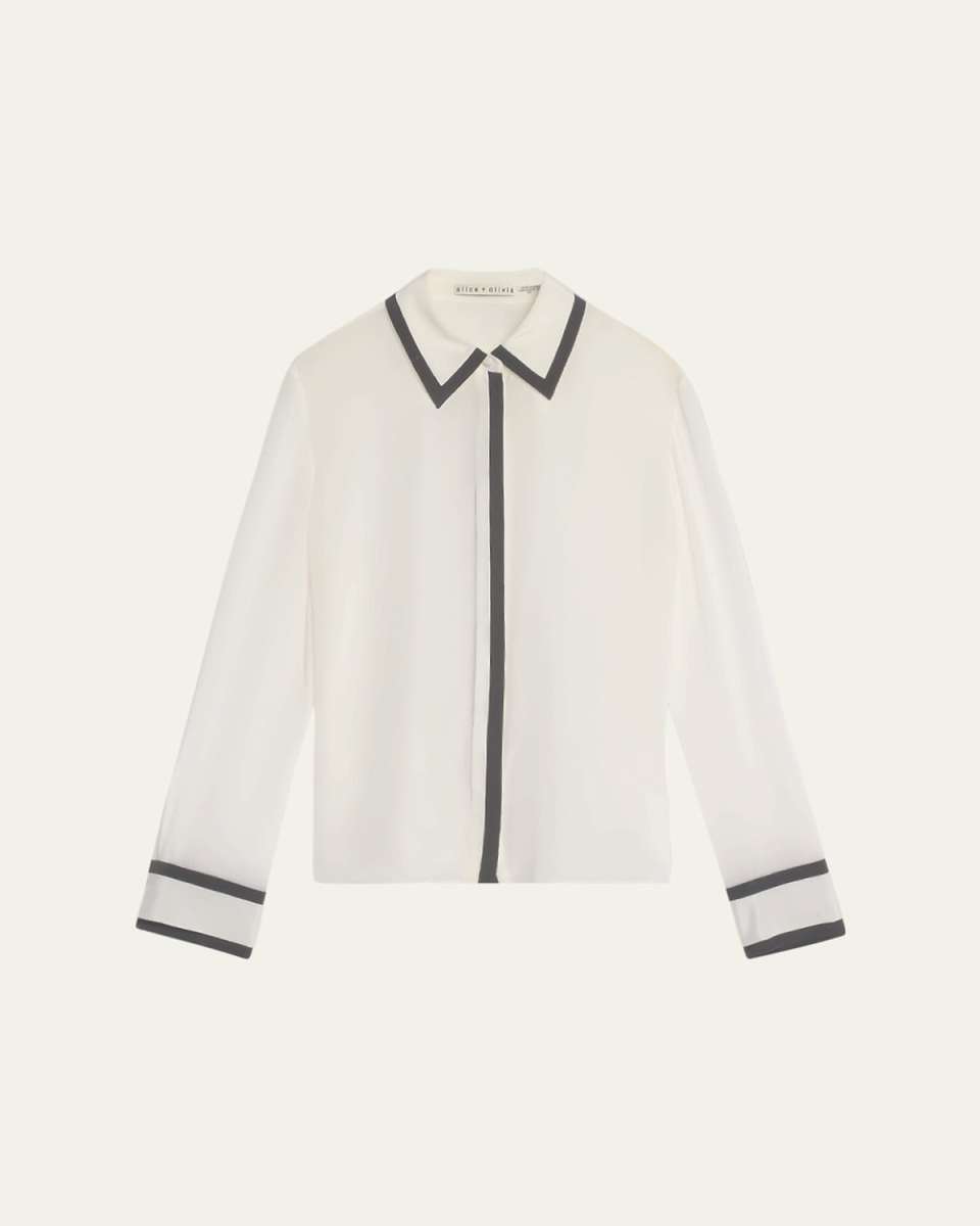 Willa Silk Placket Top with Piping Detai