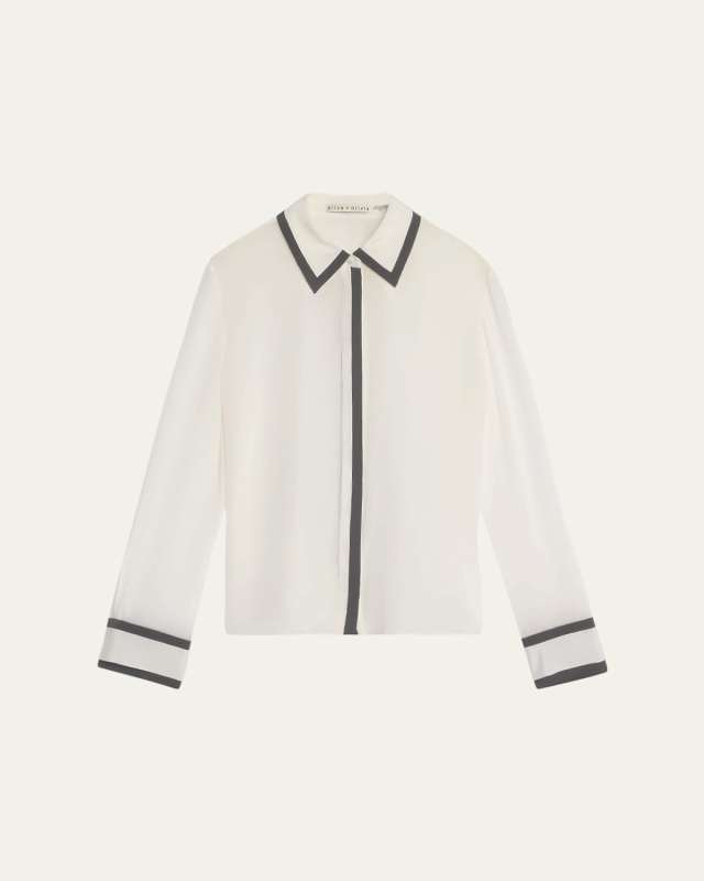 Willa Silk Placket Top with Piping Detai