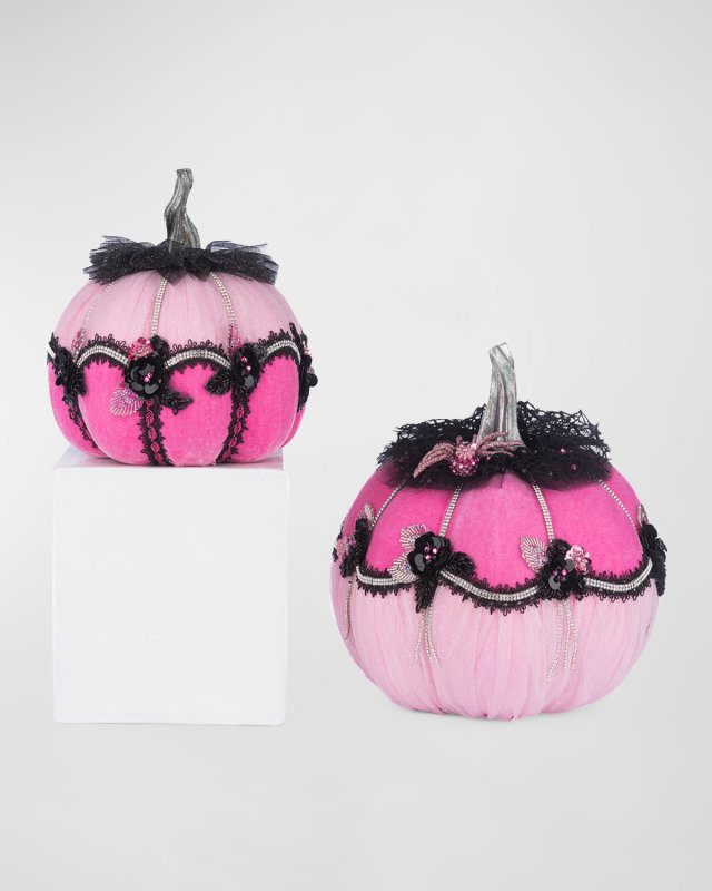 Pink Passion Floral Pumpkins, Set of 2