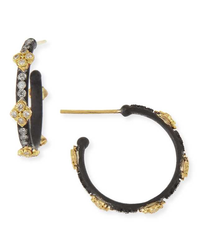 Small Midnight Hoop Earrings with Gold & Diamond Crivelli