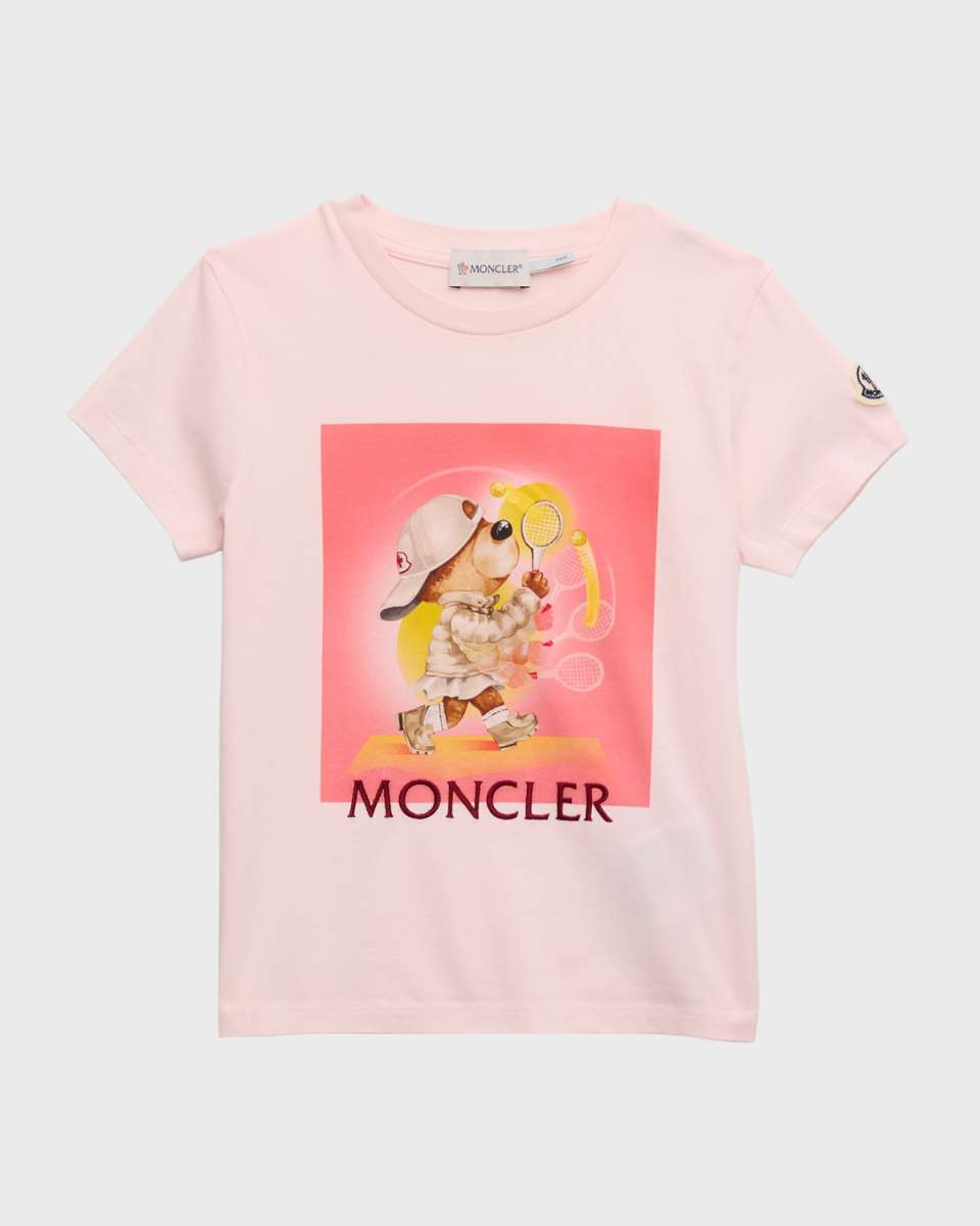 Girl's Bear Playing Tennis Short-Sleeve T-Shirt, Size 4-6