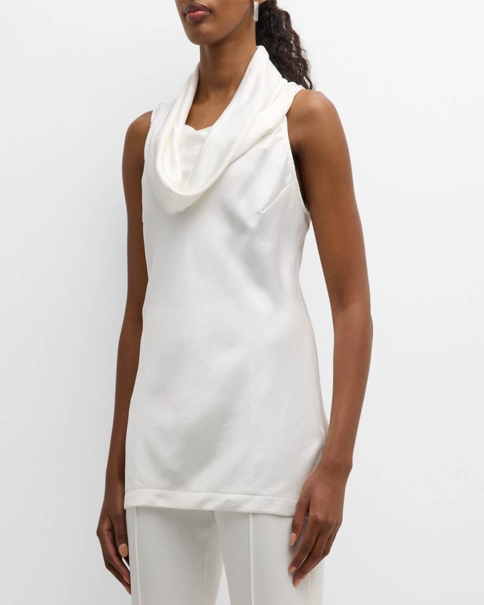 Sleeveless Cowl-Neck Hammered Satin Top