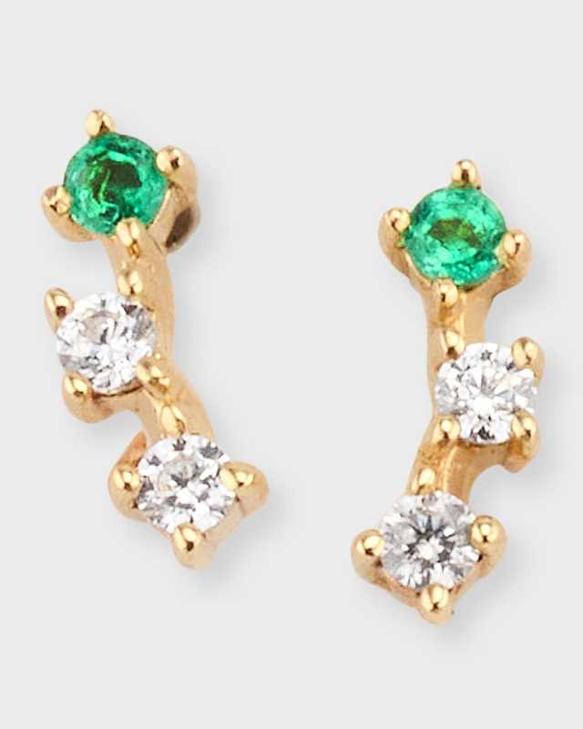 Floating Emerald Curve Stud Earrings
