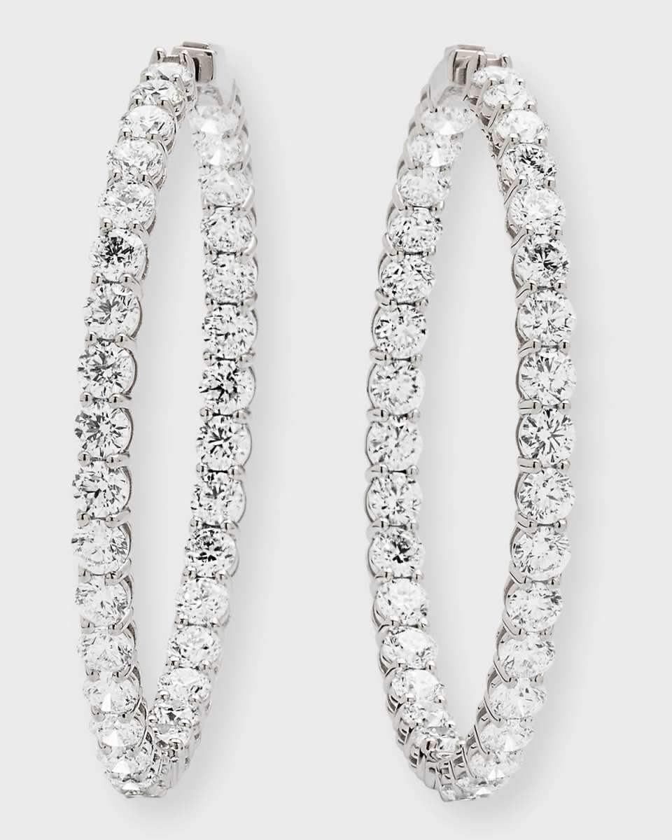 18K White Gold Diamond Hoop Earrings, 21.12tcw, 2"L