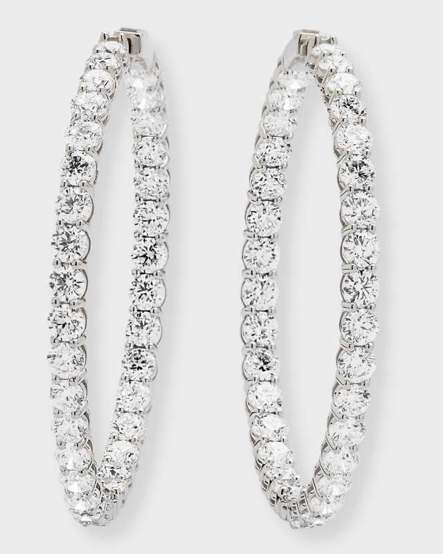 18K White Gold Diamond Hoop Earrings, 21.12tcw, 2"L