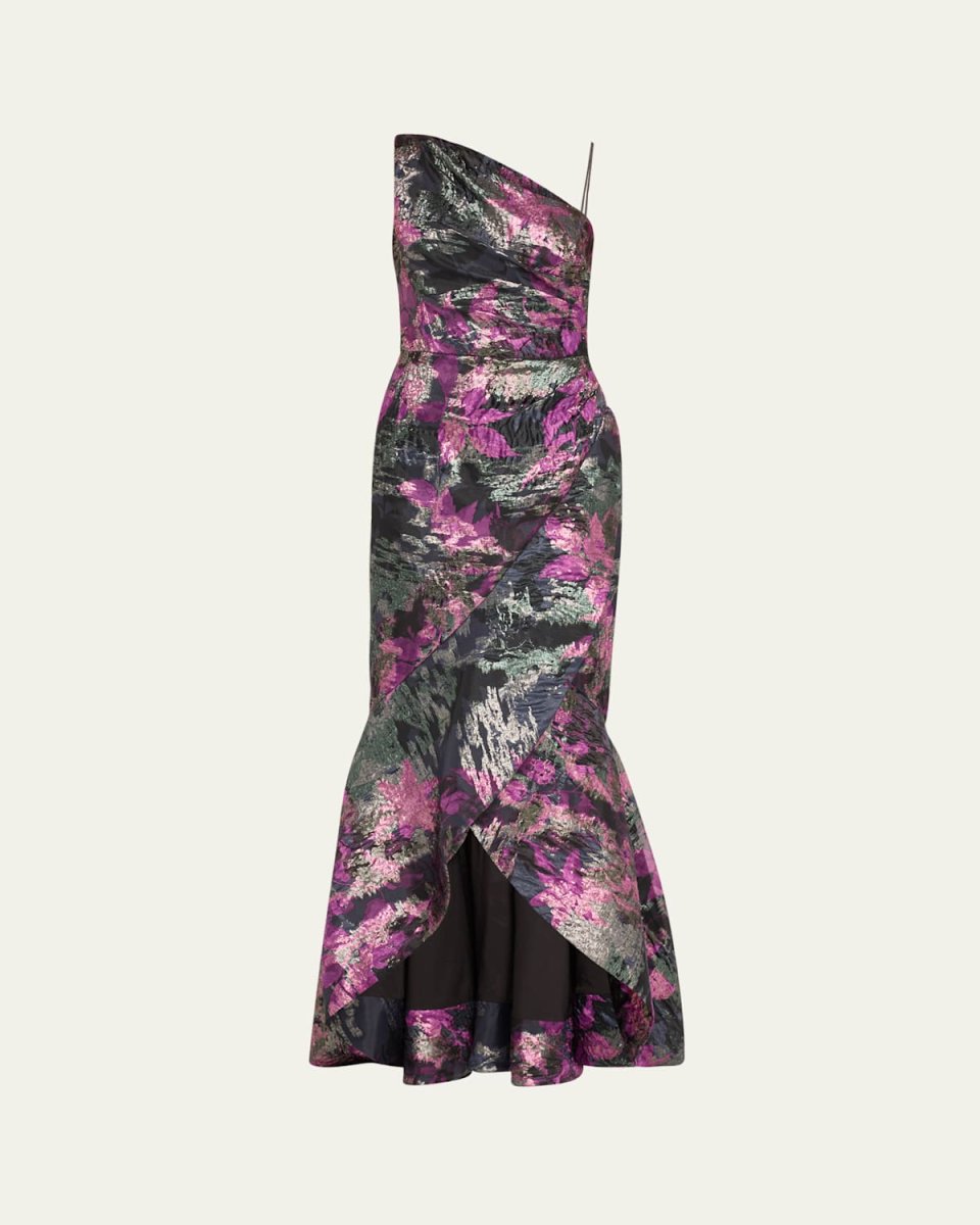 One-Shoulder Metallic Jacquard Mermaid Gown