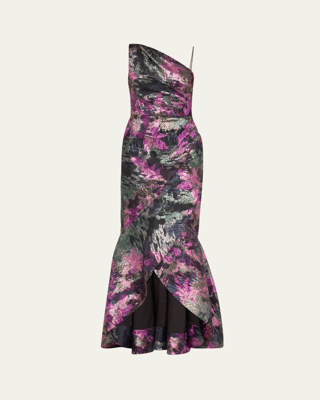 One-Shoulder Metallic Jacquard Mermaid Gown