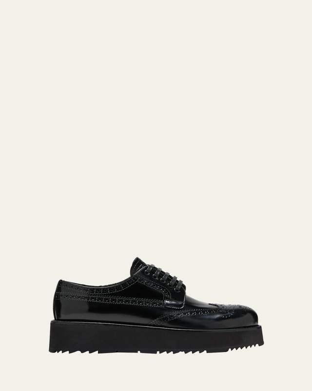 Leather Lace-Up Oxford Flatform Loafers