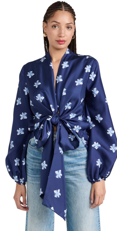 Silvia Tcherassi Honey Blouse Navy Bloom