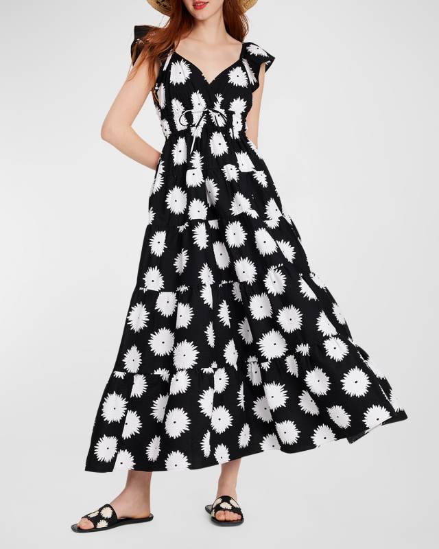 pom pom tiered floral-print maxi dress