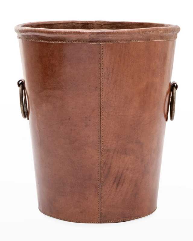 Ogden Small Round Leather Wastebasket