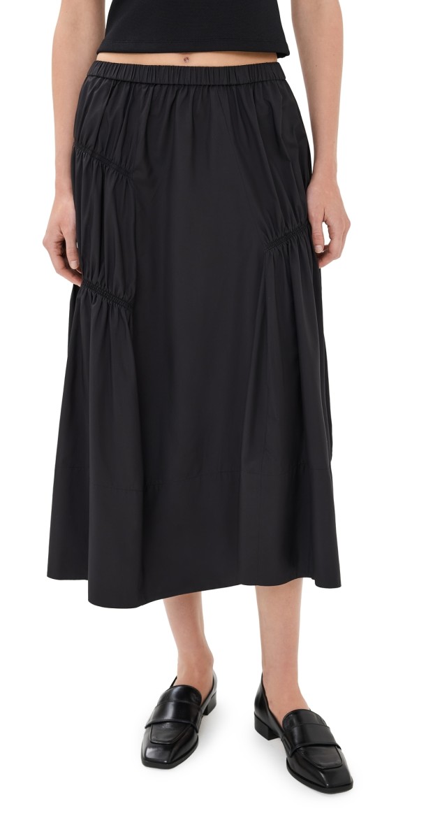 Tibi Shirred Nylon Paneled Skirt Black