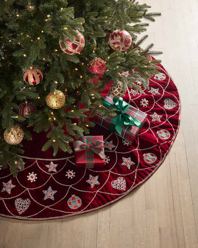 60" Velvet Embroidered Ornament Tree Skirt