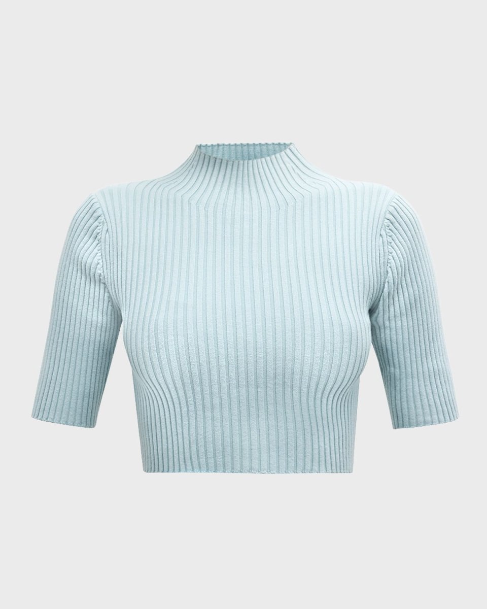 Turtleneck Short-Sleeve Cotton-Wool Crop Top