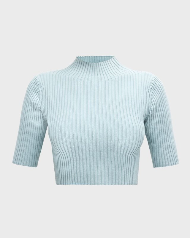 Turtleneck Short-Sleeve Cotton-Wool Crop Top