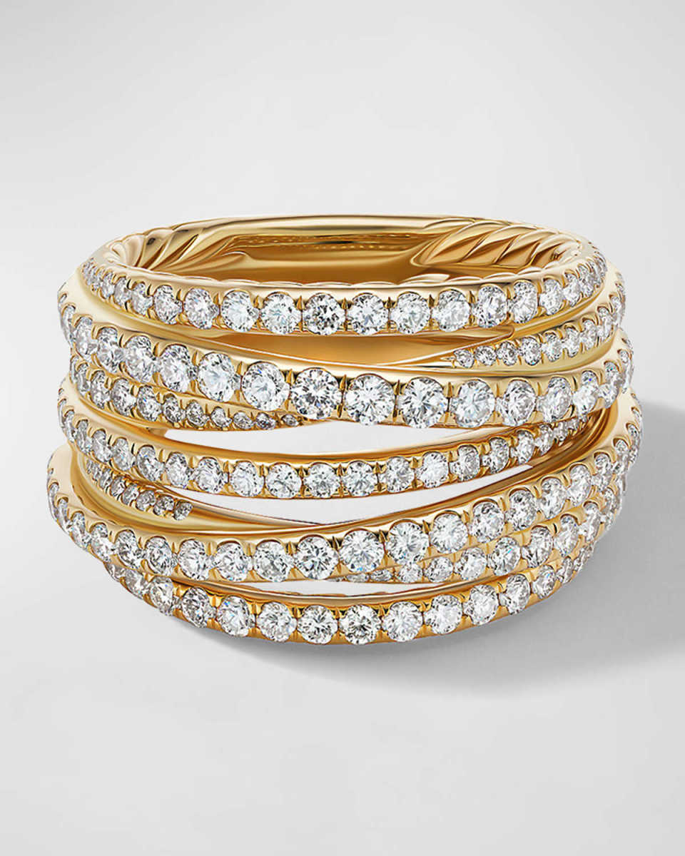Pave Crossover Ring with Diamonds in 18K Gold, 16mm