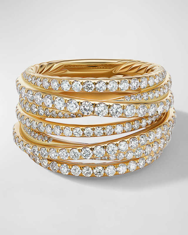 Pave Crossover Ring with Diamonds in 18K Gold, 16mm