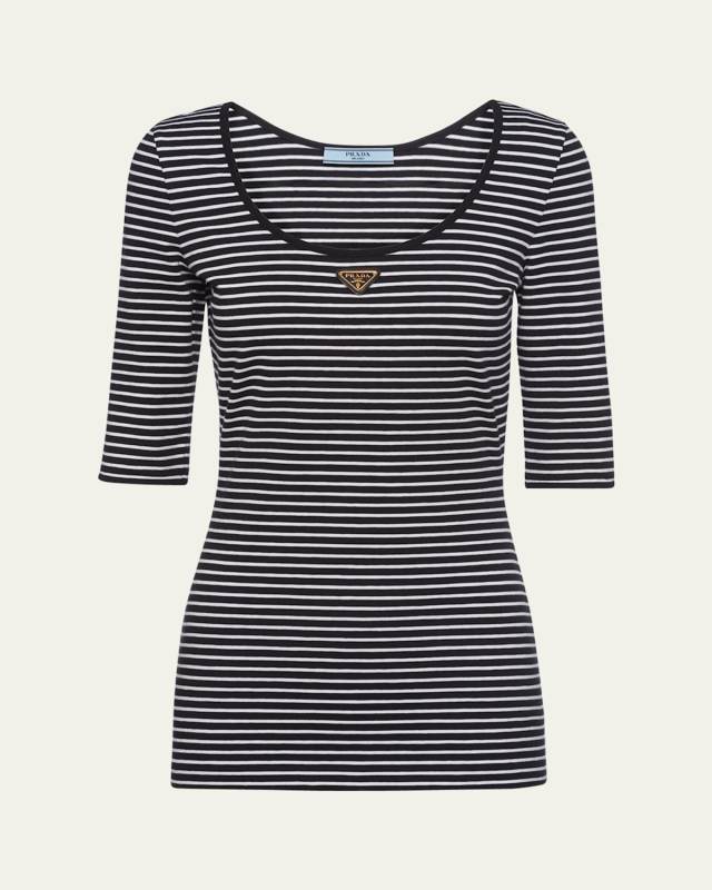 Stripe Three-Quarter Sleeve Jersey Top