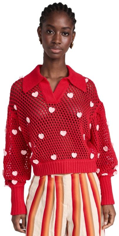 FARM Rio Handmade Hearts Knit Sweater Pink