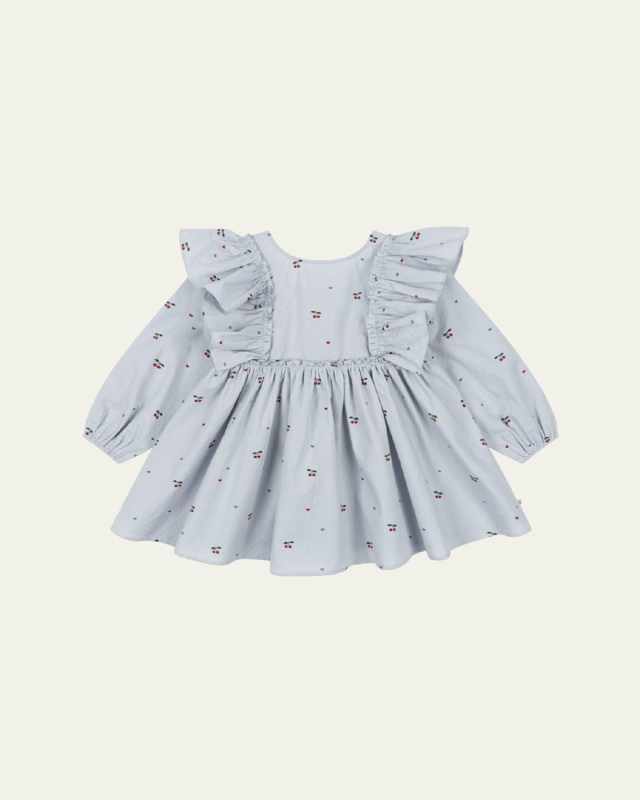 Girl's Evia Cherry-Print Frill Bow Dress, Size 18M-6