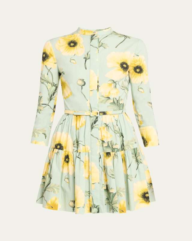 Poppies Button-Front Dress with Self Belt
