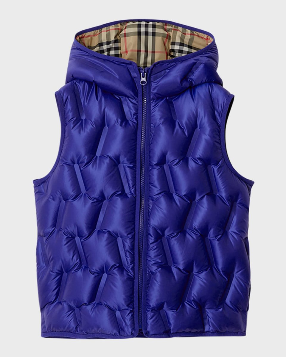 Boy's Noah Check-Lined Tufted Puffer Vest, Size 3-14