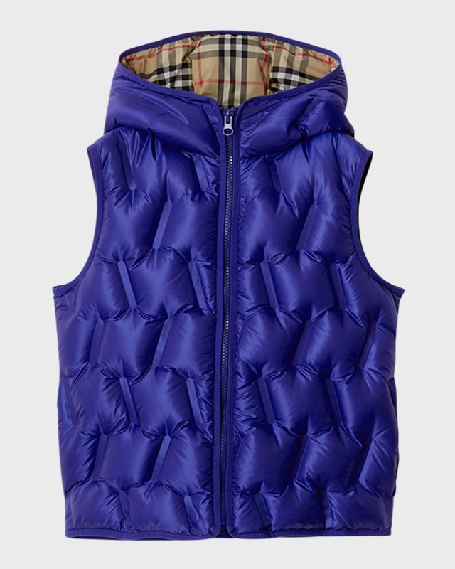 Boy's Noah Check-Lined Tufted Puffer Vest, Size 3-14