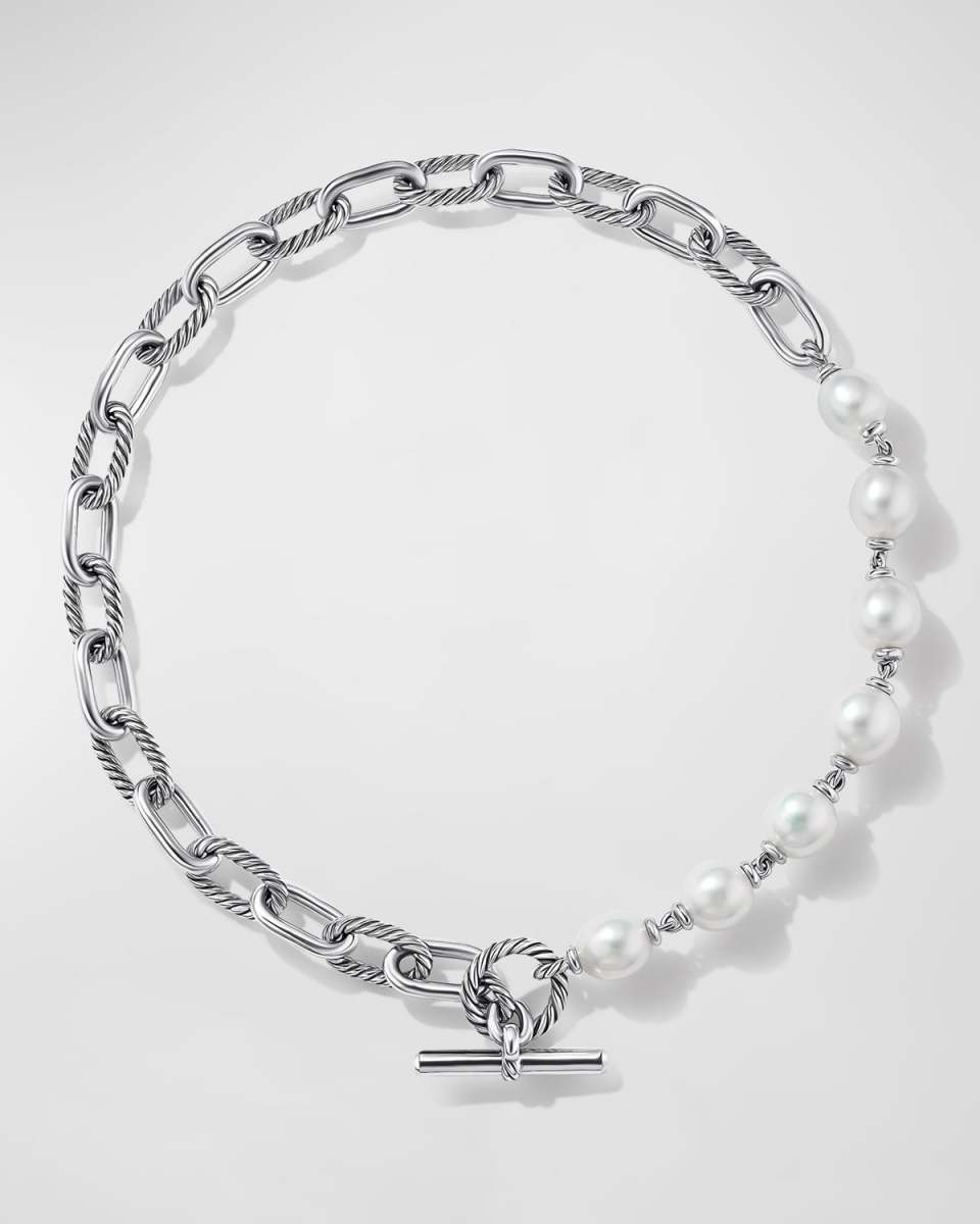 DY Madison Chain Necklace with Pearls in Silver, 11mm, 18"L