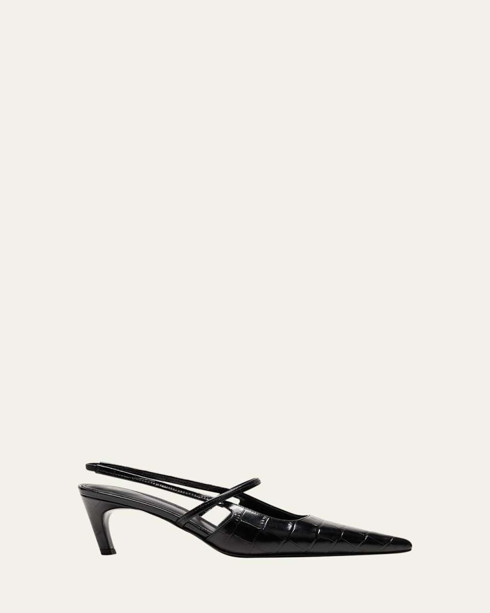 Sharp Croco Slingback Pumps