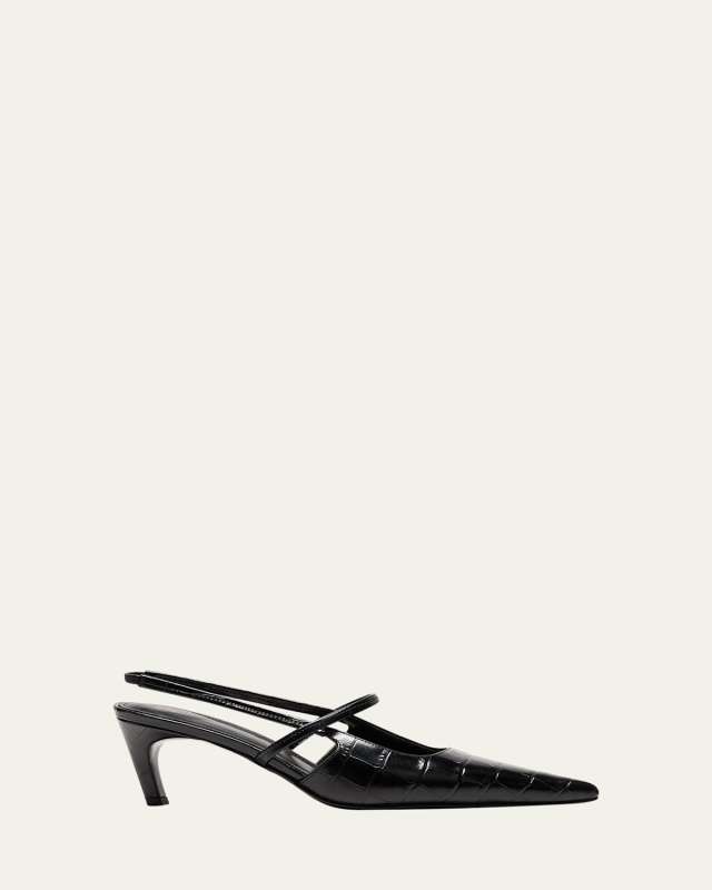Sharp Croco Slingback Pumps