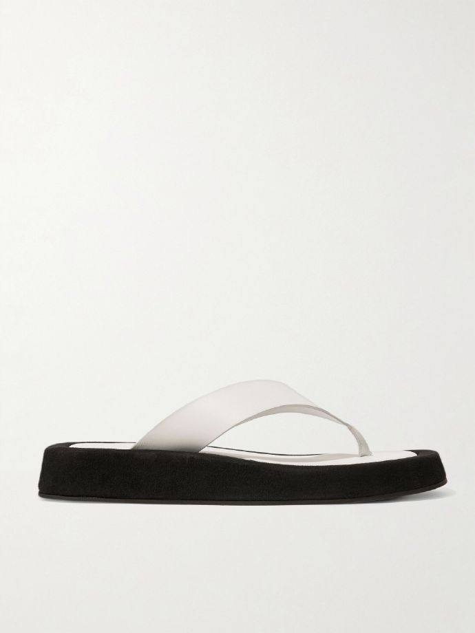 The Row Ginza two-tone leather and suede platform flip flops