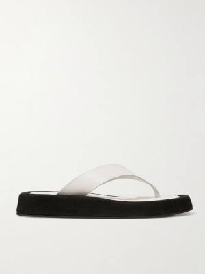 The Row Ginza two-tone leather and suede platform flip flops