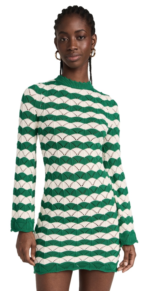 MISA Evelin Dress Emerald Stripe