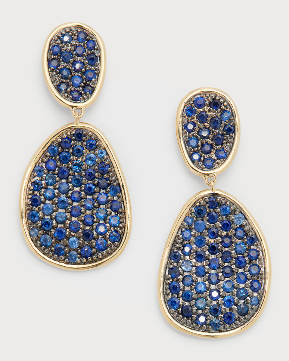 Lunaria Blue Sapphire Pave Two-Drop Earrings