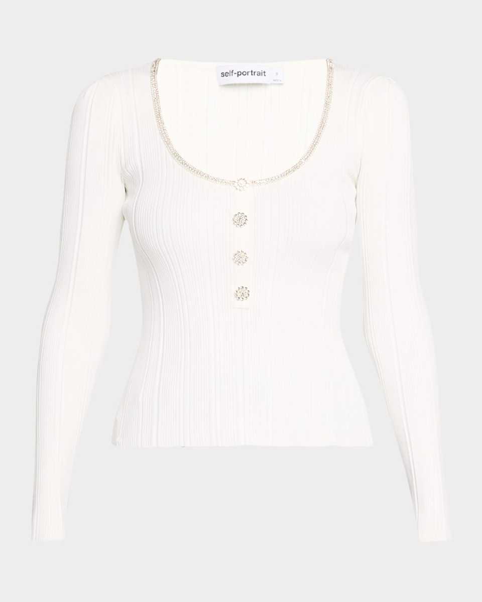 Embellished Knit Long-Sleeve Top