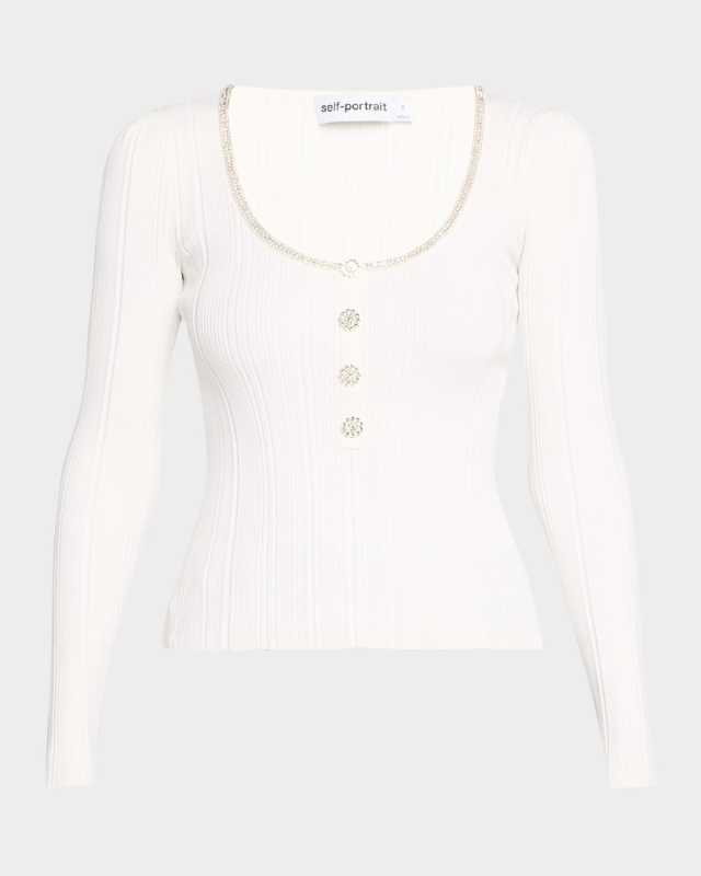 Embellished Knit Long-Sleeve Top