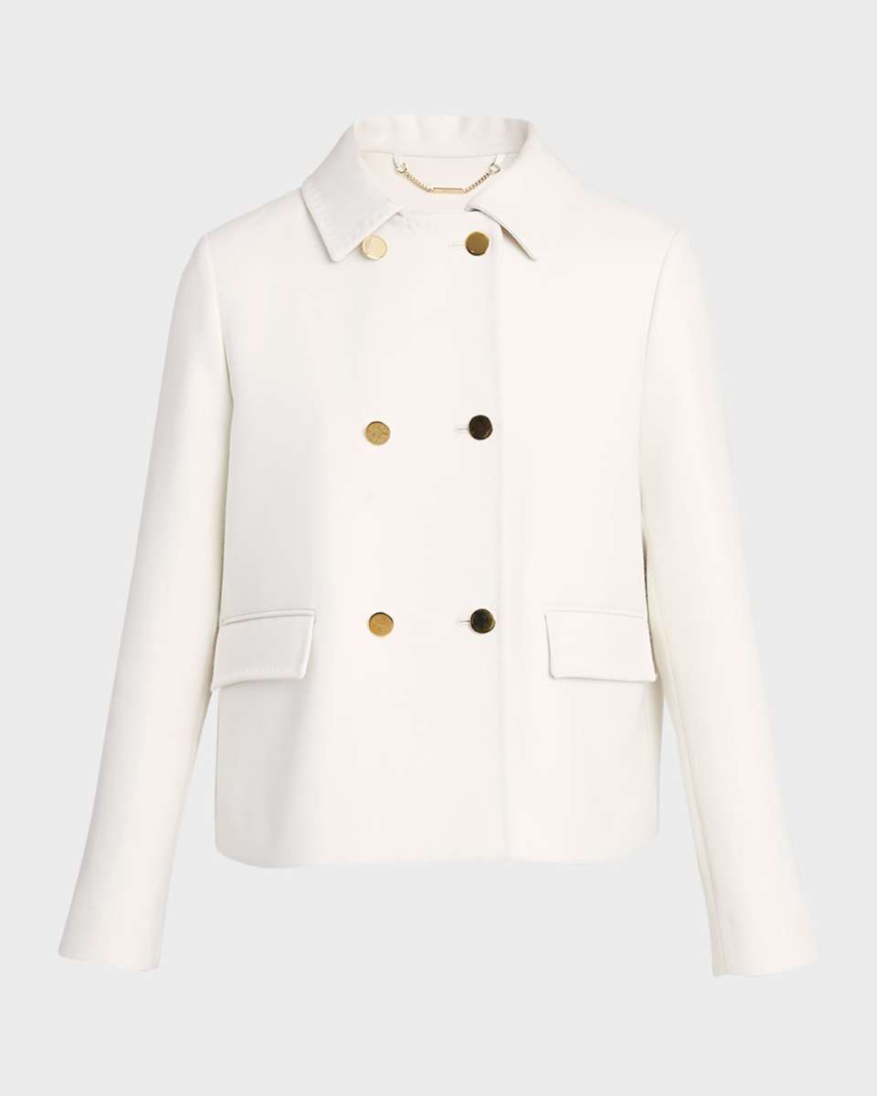Wool-Twill Double-Breasted Short Peacoat